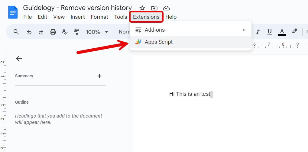 delete version history in Google Docs