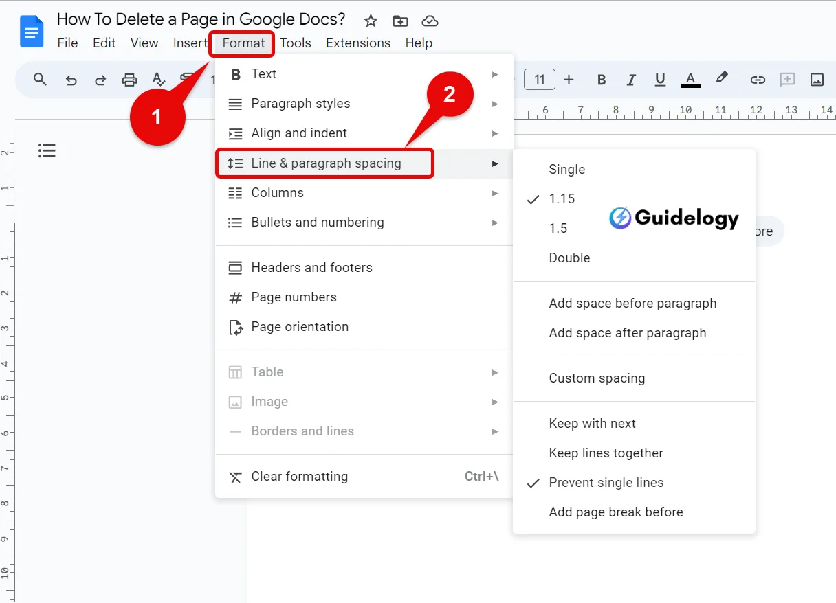 Delete a Page in Google Docs