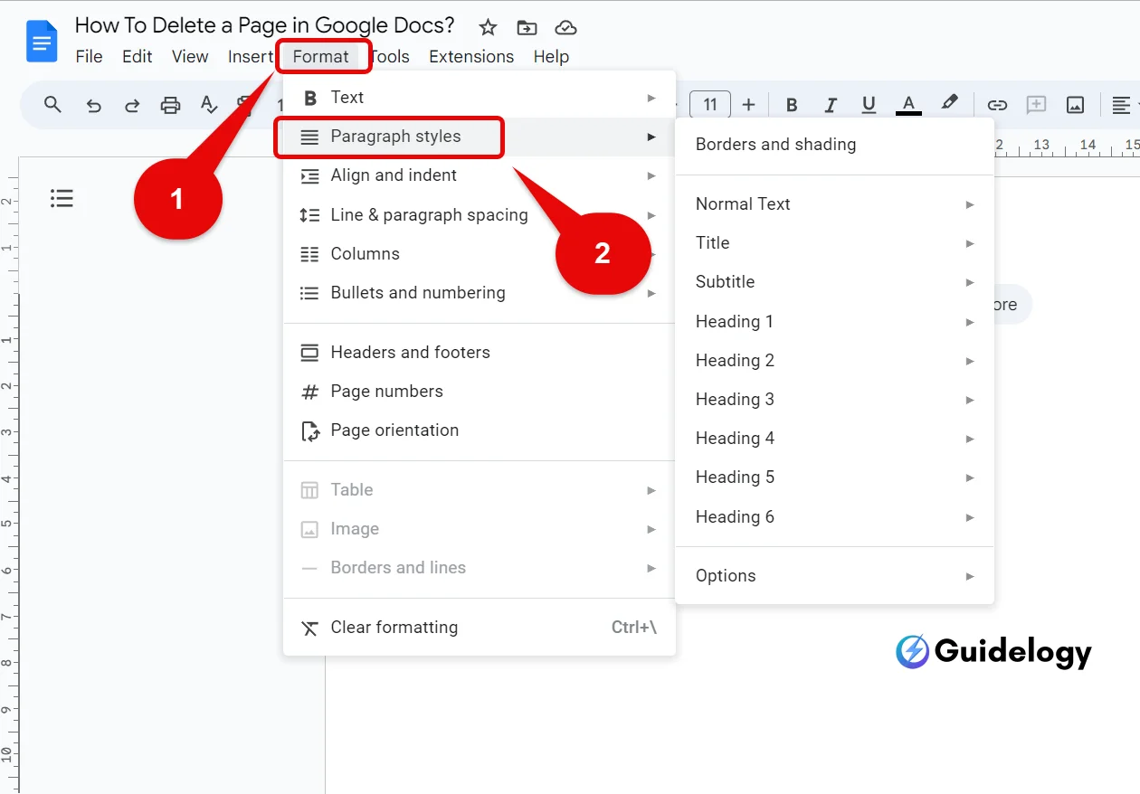 Delete a Page In Google Docs