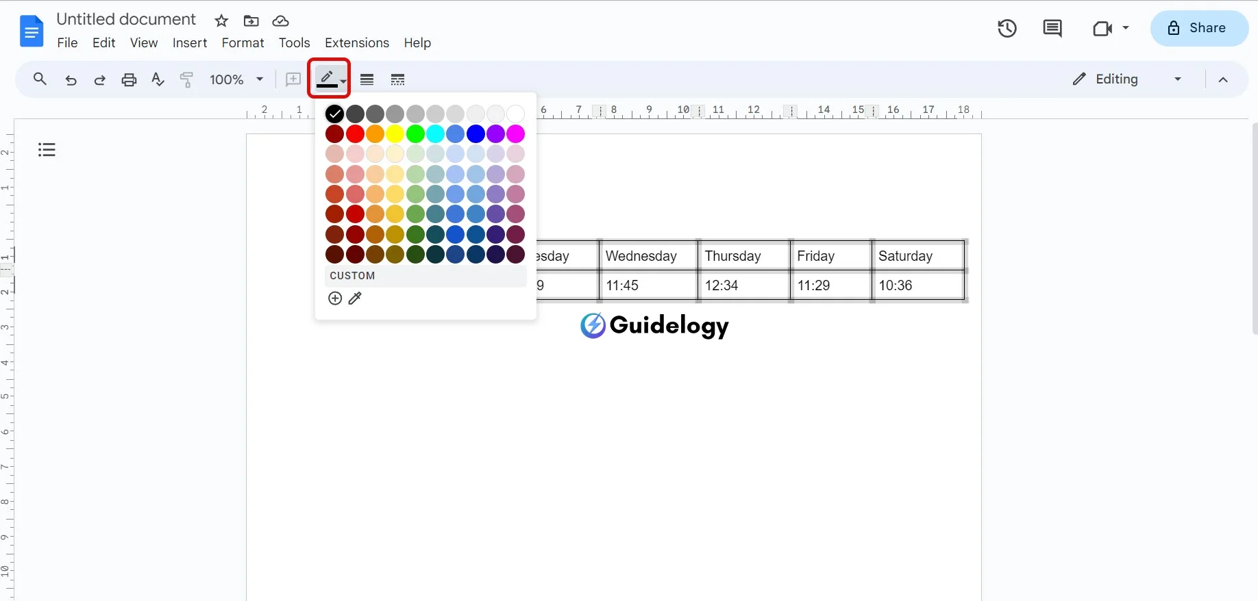 Fill a Table With Color in Google Docs