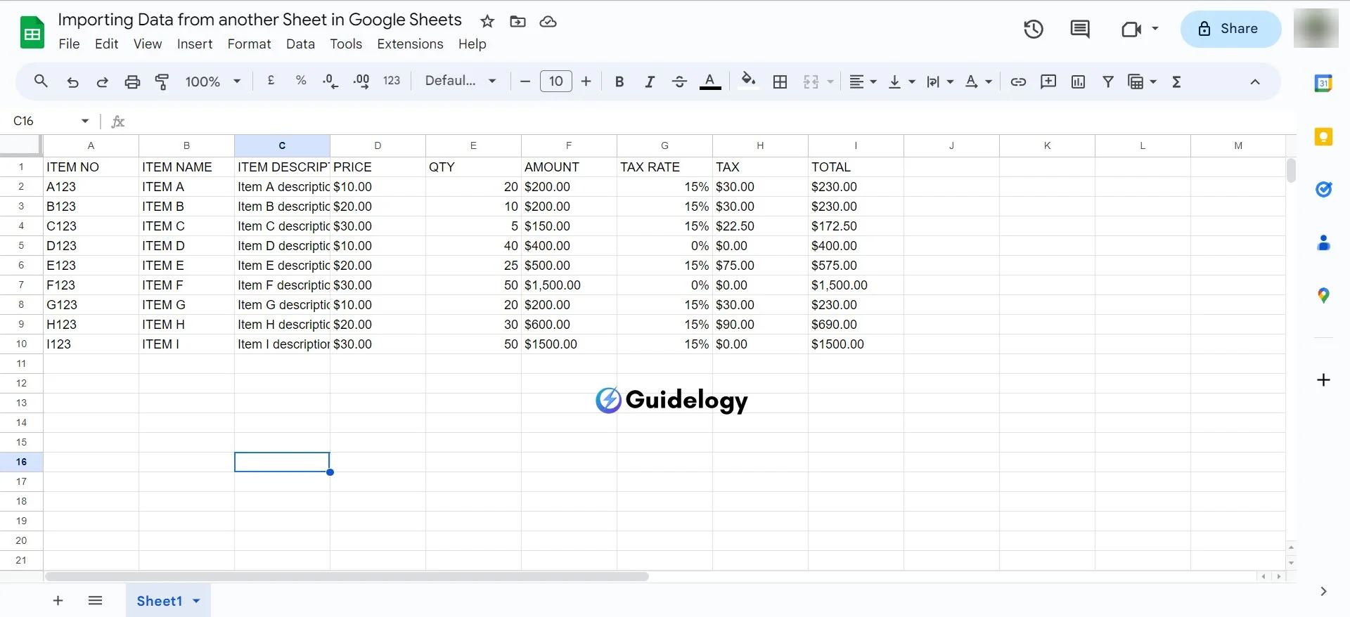 Importing Data from another Sheet in Google Sheets